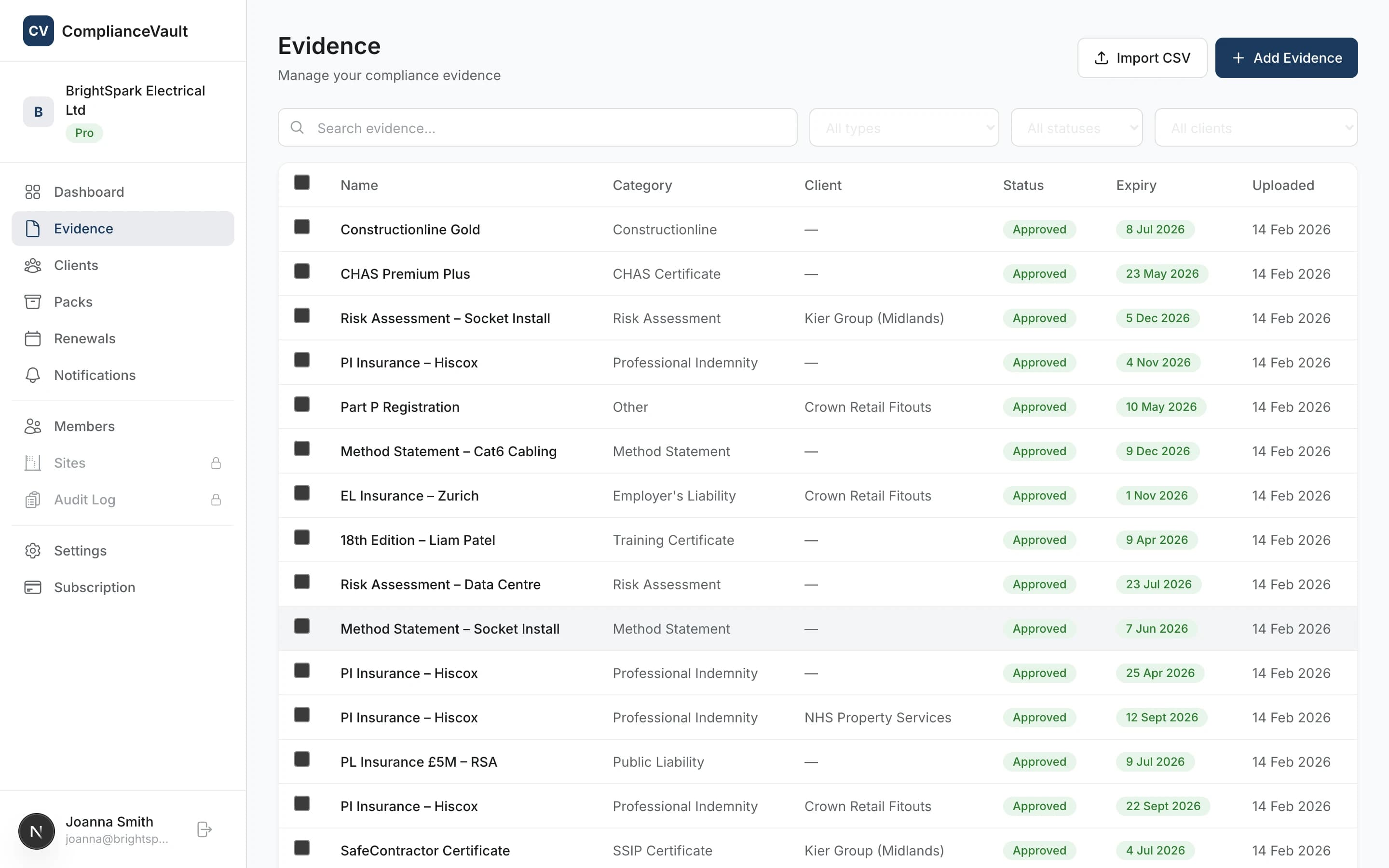 Evidence vault screen